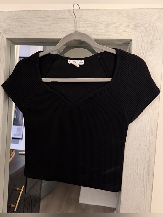 And Now This Tops - And Now This Black Ribbed Sweetheart Crop Top